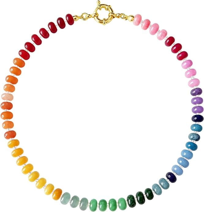 Colorful Beades Gemstone Necklace for Women Boho Beaded Choker