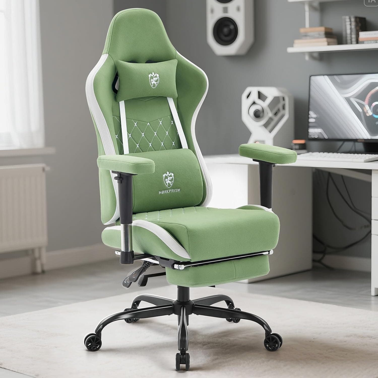 Gaming Chair,Computer Office Chair with Massage,Gel Pad,Green