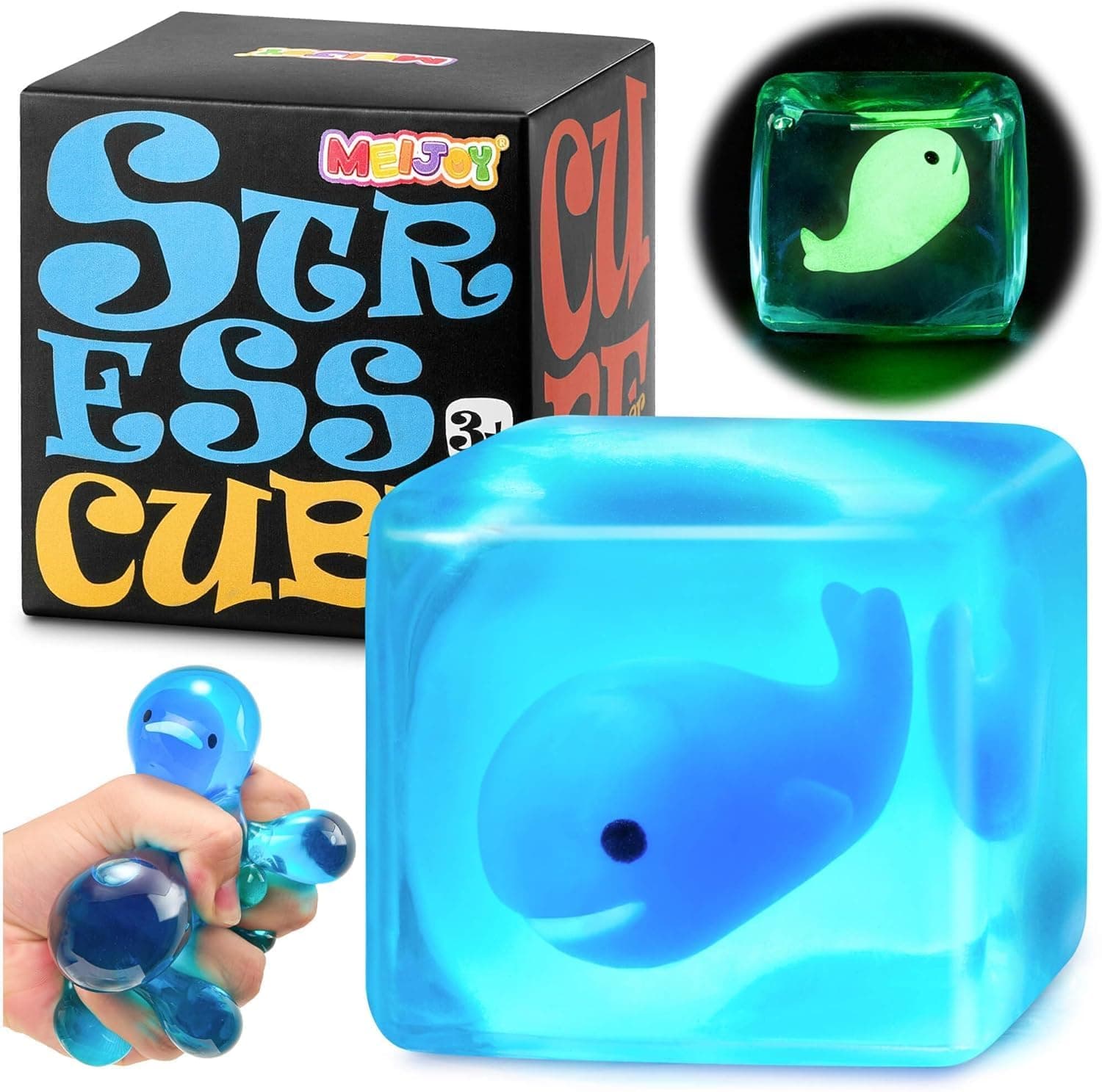 Squishy Fidget Toys Stress Cube - Squeeze Toys Stress Balls for Adults Slow Rising Squishies Glow in The Dark Sugar Sensory Toys for Kids with Autism Stress Relief Fidgets for Classroom Prize Toys