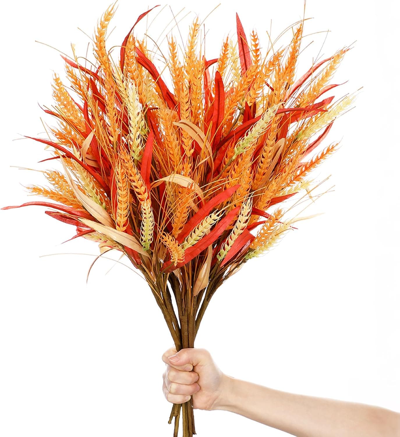 8 Pack Fall Artificial Wheat Bundle 23.6" Dried Golden Natural Wheat Sheaves Fake Fall Bouquet Autumn Harvest Branches Flowers Arrangement for Vase Rustic Farmhouse Thanksgiving Wedding Party