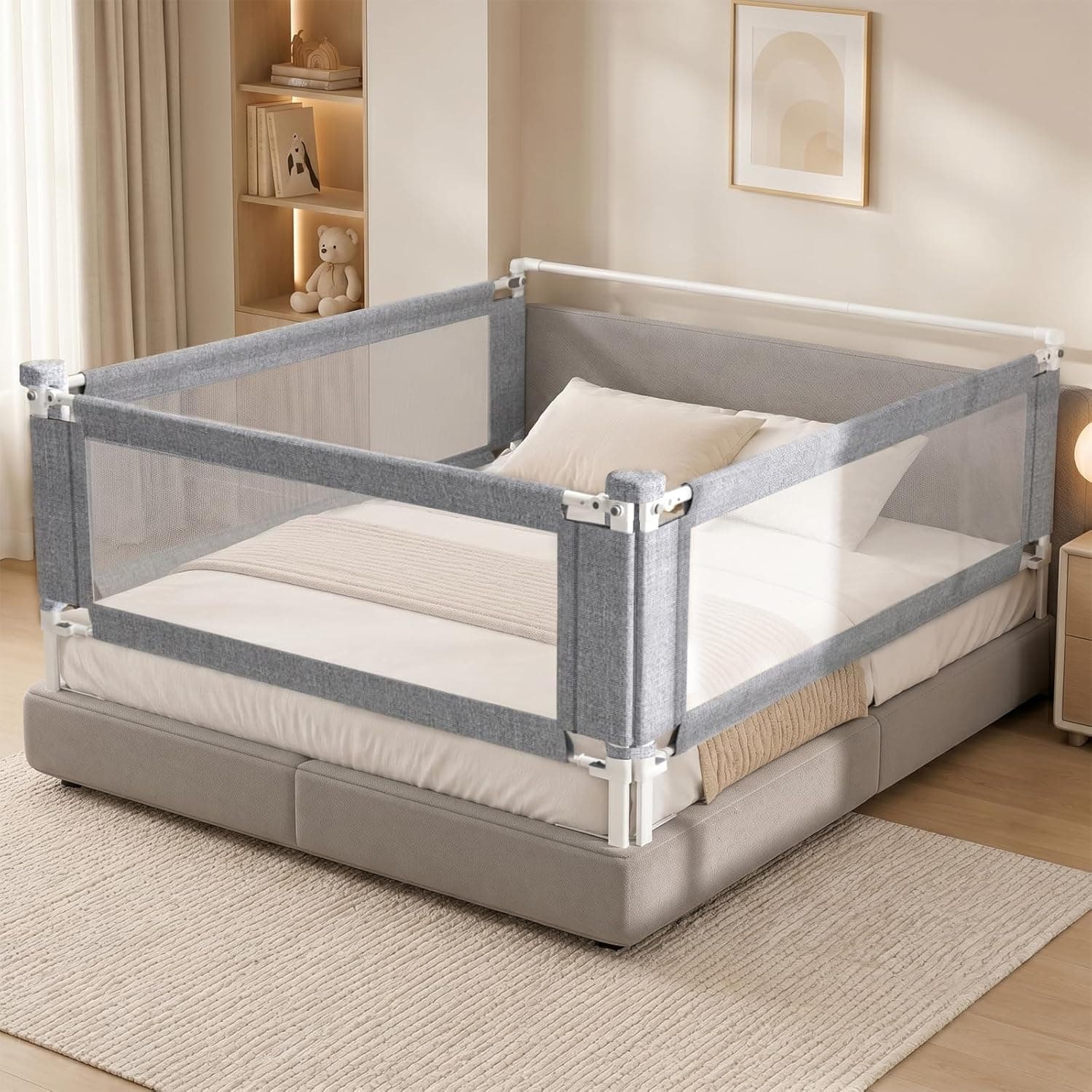 3-Piece King Size Bed Rail for Toddlers - Adjustable Baby Bed Rail Guard, Kids Safety Bed Rail for King Size Bed (78.7\"x78.7\"x74.8\"-Grey)