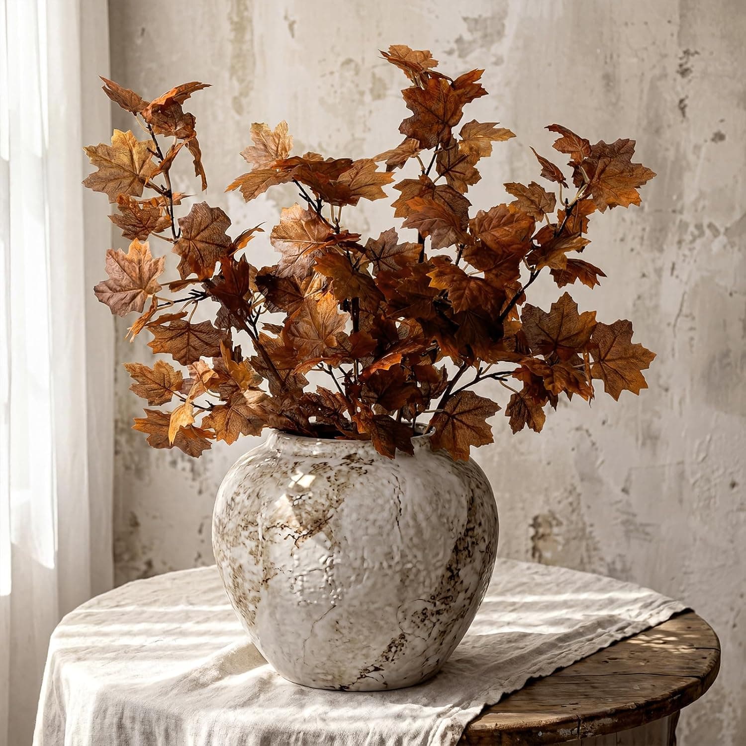 4 Pcs Artificial Maple Leaves Branches 27.6 Inch Fall Fake Leaves Stems Burnt Orange Silk Dry Autumn Leaf Bushes for Thanksgiving Autumn Fall Home Vase Decor Table Centerpieces