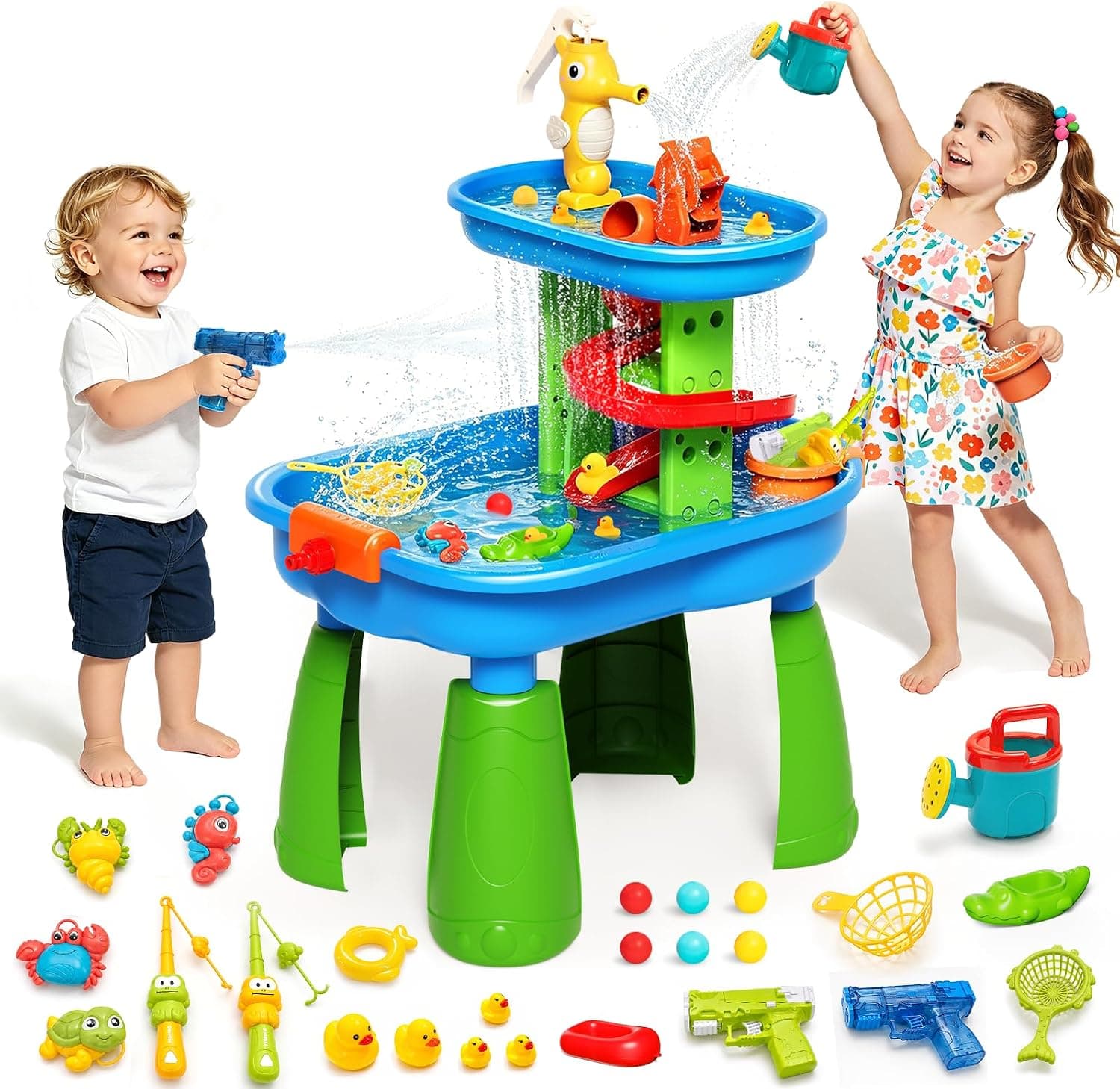 Water Table for Kids Ages 3-8,STEM 28PCS Rain Shower Sand & Water Play Set