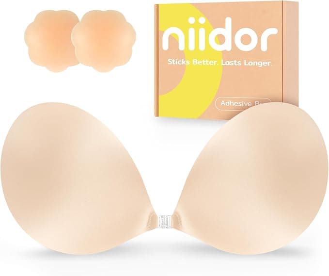 Niidor Adhesive Bra Strapless Ultra Sticky Invisible Push up Silicone Bra Multiple Colors Sizes Reusable for Backless Dress