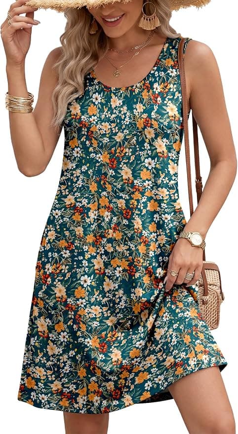 LUXVEER Summer Dress for Women 2026 Sleeveless Floral Boho Sundress Swimsuit Coverup Casual Loose Beach Vacation Outfits